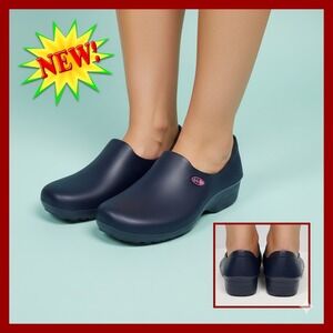 Sticky Shoes Clogs Slip Resistant Navy Blue Work Chef‎ Kitchen Nurse Size 8